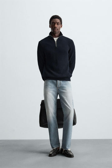 Men Slim Fit Jumper - Old Money Sweatshirt - Quarter Zipper