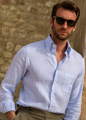 Premium Dusty Blue Button Down Linen Shirt for Men