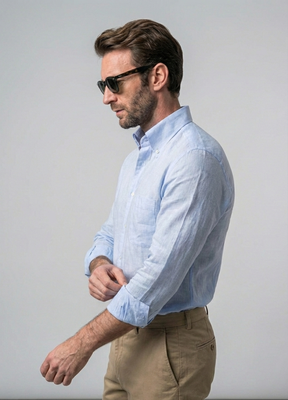 Premium Dusty Blue Button Down Linen Shirt for Men