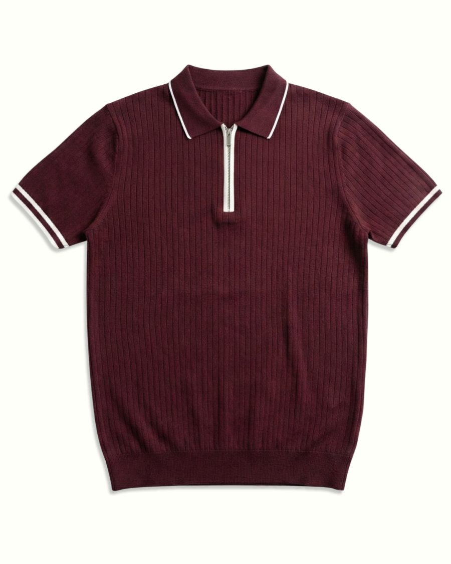 The Kingsley Rib Wine Color Polo - European Cotton Polo Shirt