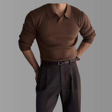 Premium Ribbed Knit Old Money Sweatshirt in Brown Color