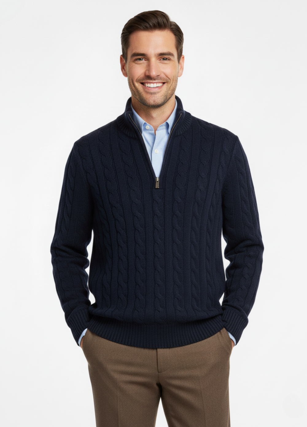 Cable Knit Jumper for Men - Old Money Sweater - Quarter Zipper