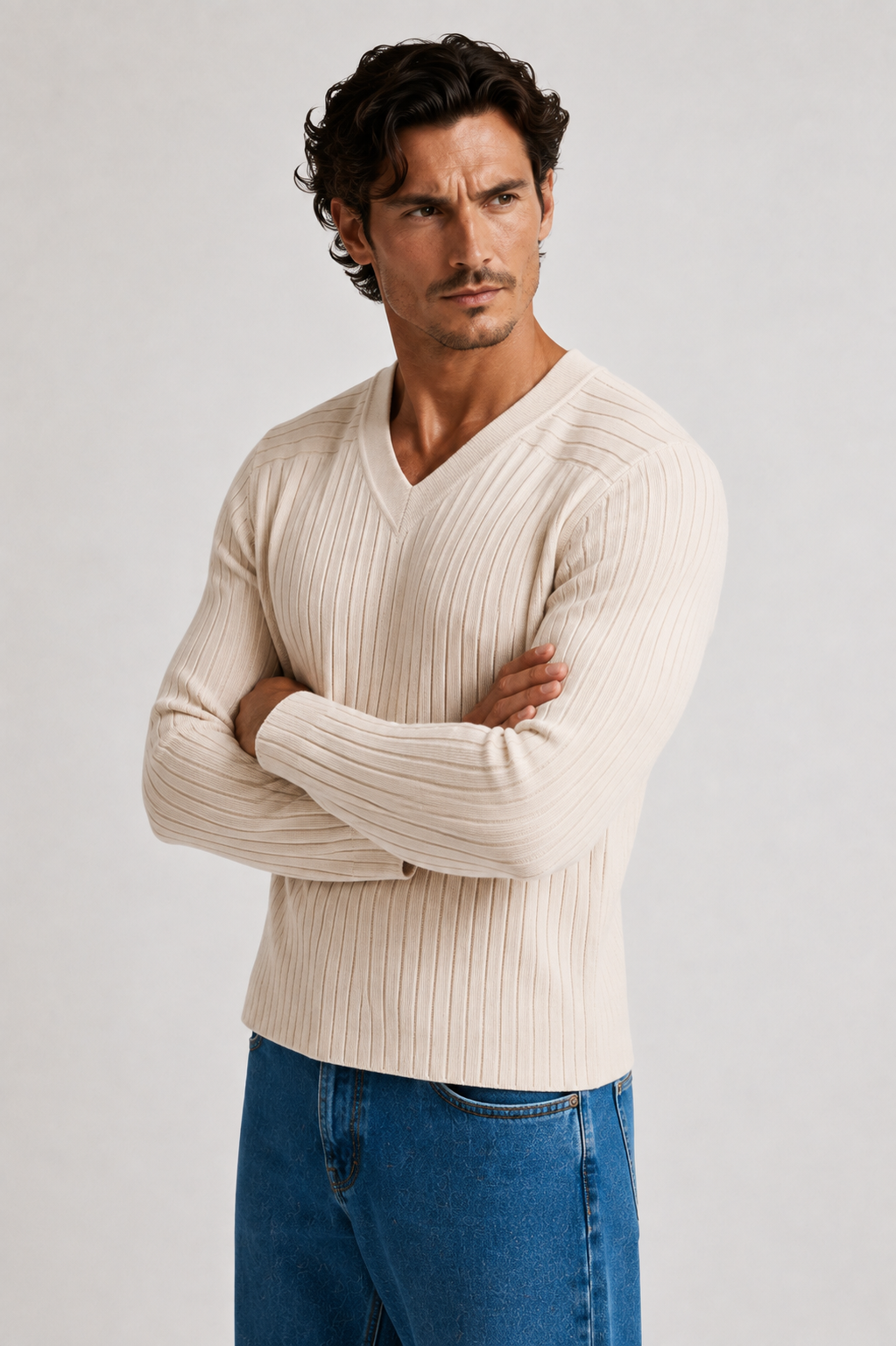 V-Fit Rib — Ribbed V-Neck Old Money Sweatshirt