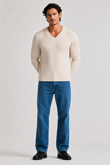 V-Fit Rib — Ribbed V-Neck Old Money Sweatshirt