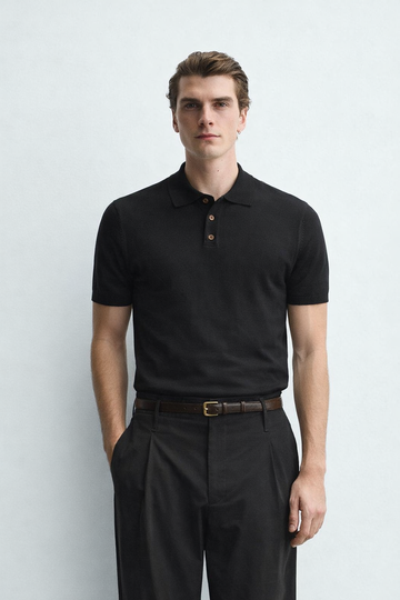The Montclair Knit Polo - European Cotton Polo Shirt - Black