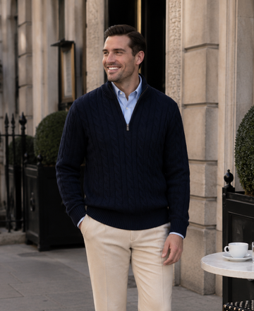 Cable Knit Jumper for Men - Old Money Sweater - Quarter Zipper