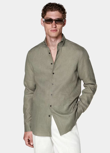 Kai Green Linen Shirt for Men with Premium 100% Linen Fabric