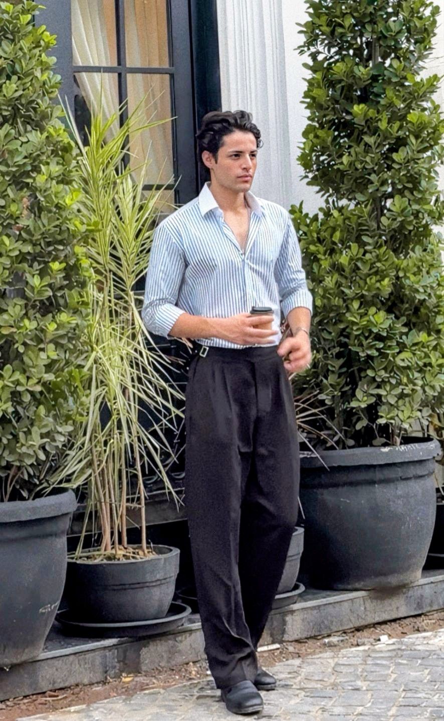 Blue Striped Shirt for Men with Button Down Collar