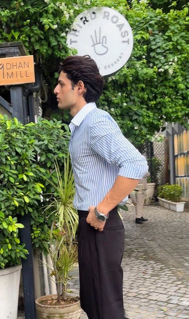 Blue Striped Shirt for Men with Button Down Collar