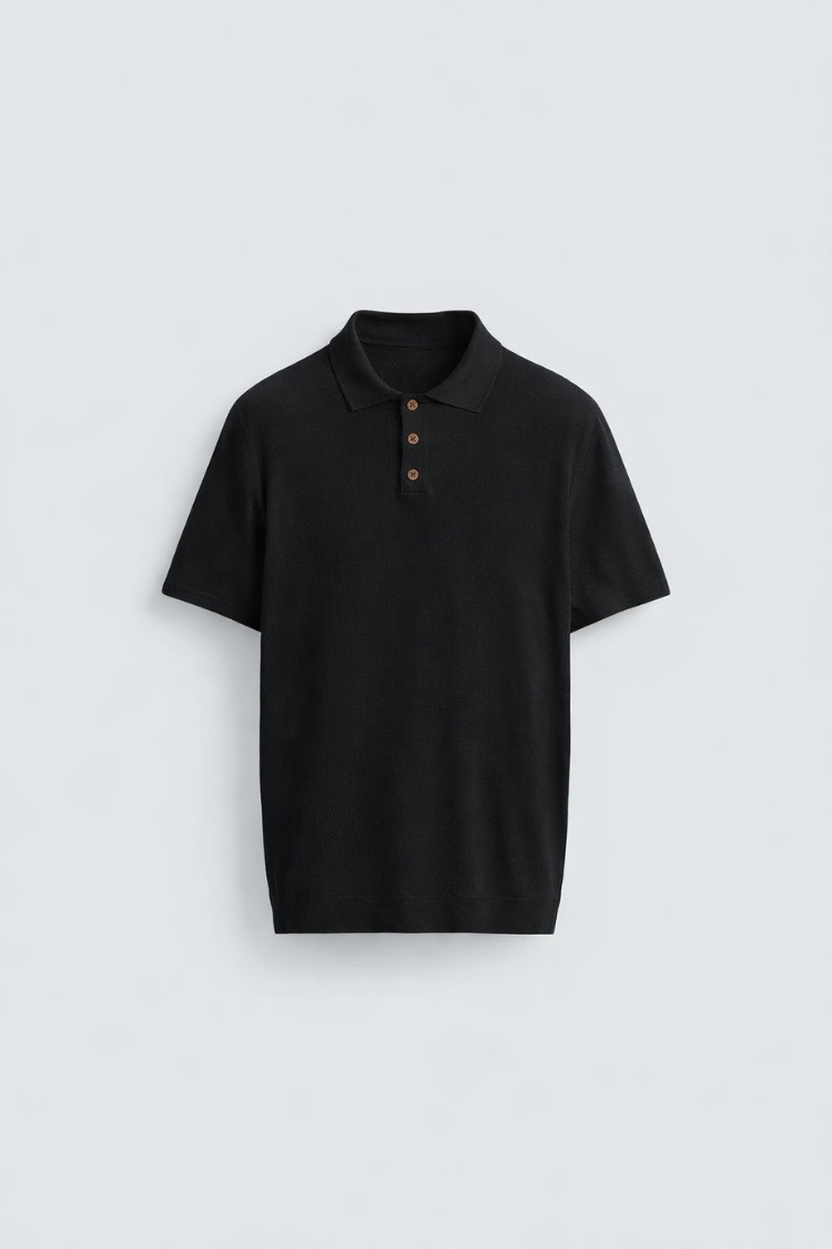 The Montclair Knit Polo - European Cotton Polo Shirt - Black