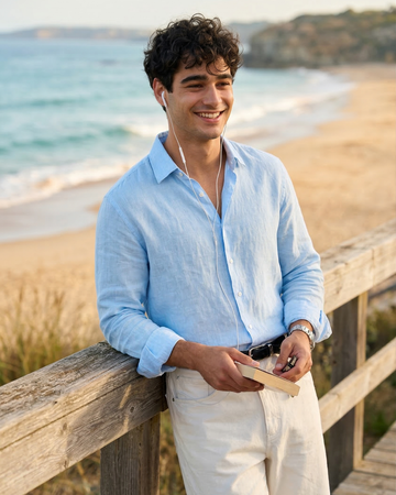 Sky Blue 60 Lea Pure Linen Shirt with 100% Premium Fabric