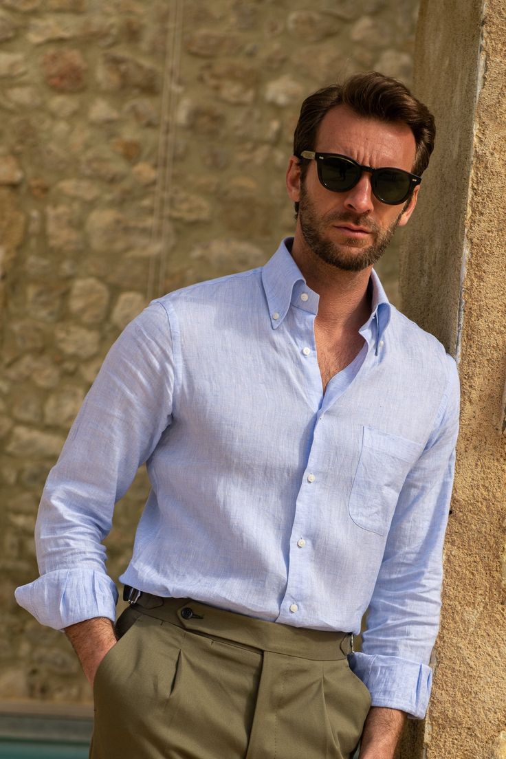 Sky Blue Linen Shirt for Men with Premium Fabric